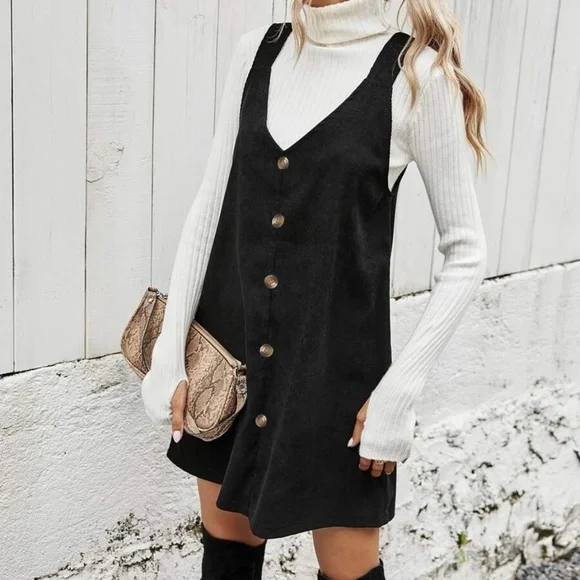 BellanBlue Black Mini Dress with White Turtleneck - Picture 3 of 5